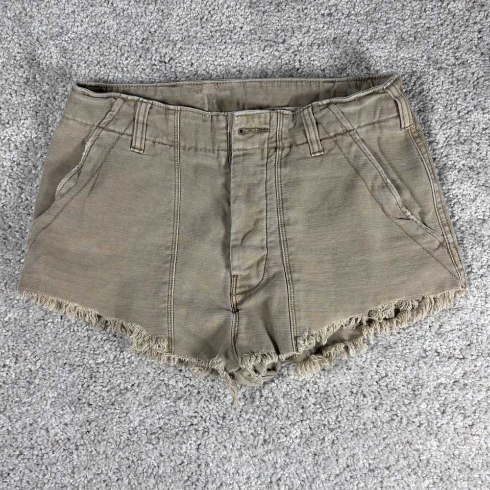 Free People Raw Hem Cutoff Shorts Khaki Tan Distressed Women Size 26 (READ)